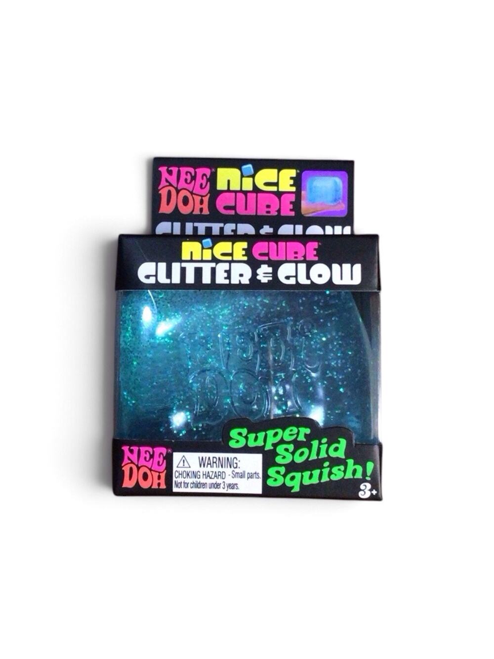 Nee Doh Blue Nice Cube Glitter and Glow Squishy Toy 100% Authentic New NeeDoh